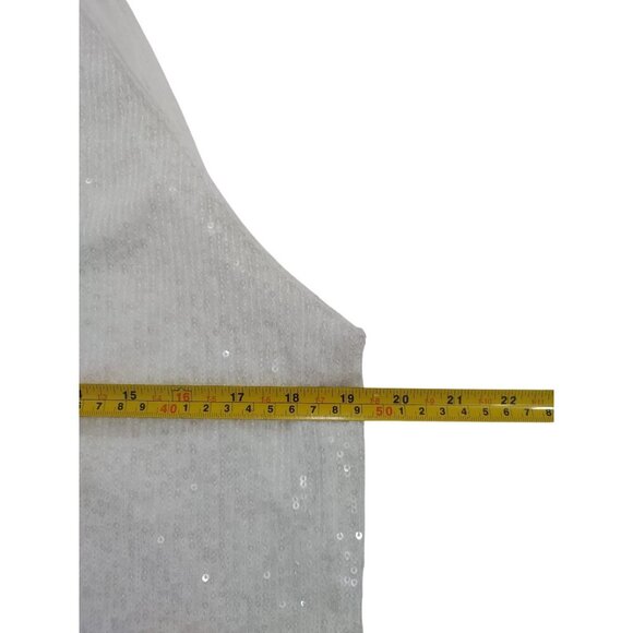 Sparkly White Sequin Halter Top With Button Closure & Open Back Design. L/G NWT. - Picture 7 of 9